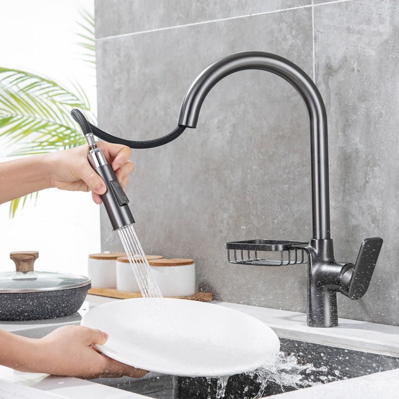Modern Pull down Standard Kitchen Faucet Single Handle Faucet with Pull out Sprayer Clearhalo 'Home Improvement' 'home_improvement' 'home_improvement_kitchen_faucets' 'Kitchen Faucets' 'Kitchen Remodel & Kitchen Fixtures' 'Kitchen Sinks & Faucet Components' 'kitchen_faucets' 1200x1200_483171b5-f7b6-41a7-935e-cf8fa3da084b
