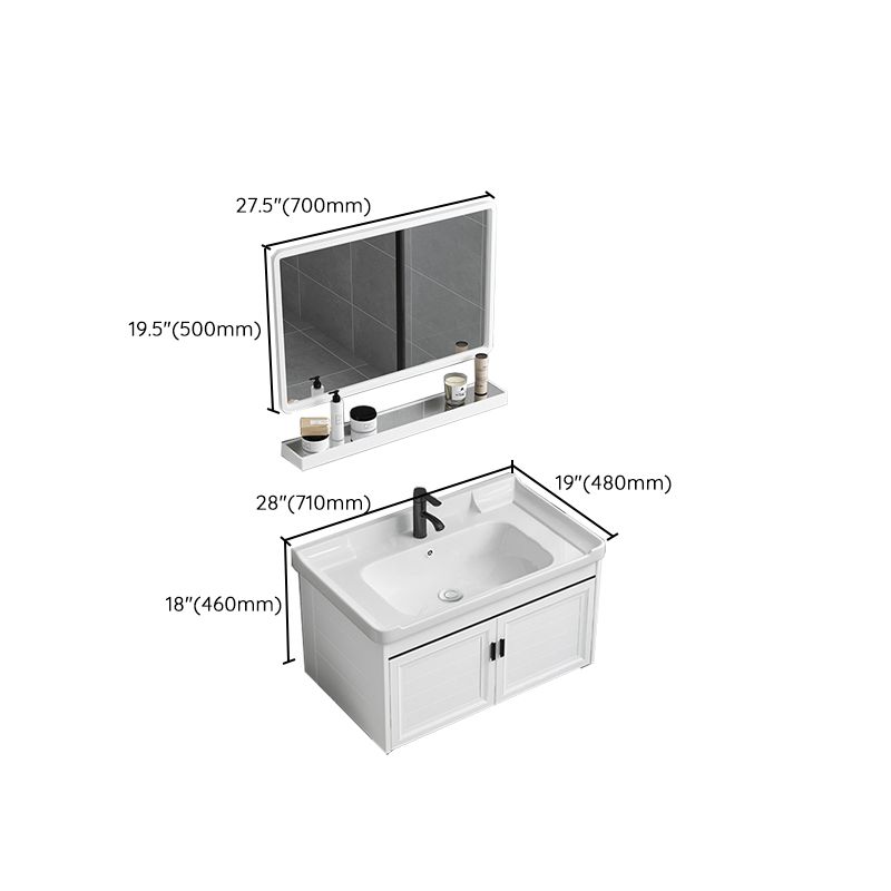 White Bath Vanity Metal Frame Wall Mounted 2 Doors Rectangular Single Sink Mirror Vanity Clearhalo 'Bathroom Remodel & Bathroom Fixtures' 'Bathroom Vanities' 'bathroom_vanities' 'Home Improvement' 'home_improvement' 'home_improvement_bathroom_vanities' 1200x1200_483f8ba7-8286-4400-86fc-1dcade8a5e17