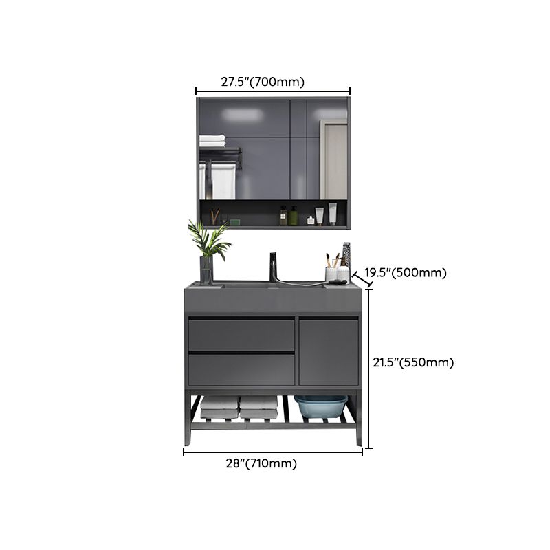 Grey Single Sink Vanity Wood Frame Mirror Rectangular Glam Faucet Vanity with 2 Drawers Clearhalo 'Bathroom Remodel & Bathroom Fixtures' 'Bathroom Vanities' 'bathroom_vanities' 'Home Improvement' 'home_improvement' 'home_improvement_bathroom_vanities' 1200x1200_48b411bd-fc2a-4859-b6a9-51a2b015bffd