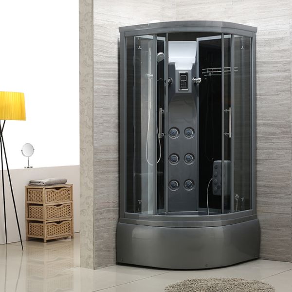 Gray Round Shower Stall Full Frame Double Sliding Door Shower Room Clearhalo 'Bathroom Remodel & Bathroom Fixtures' 'Home Improvement' 'home_improvement' 'home_improvement_shower_stalls_enclosures' 'Shower Stalls & Enclosures' 'shower_stalls_enclosures' 'Showers & Bathtubs' 1200x1200_48bb3f6a-6c22-47c3-b14c-2bdb4d8cbc00