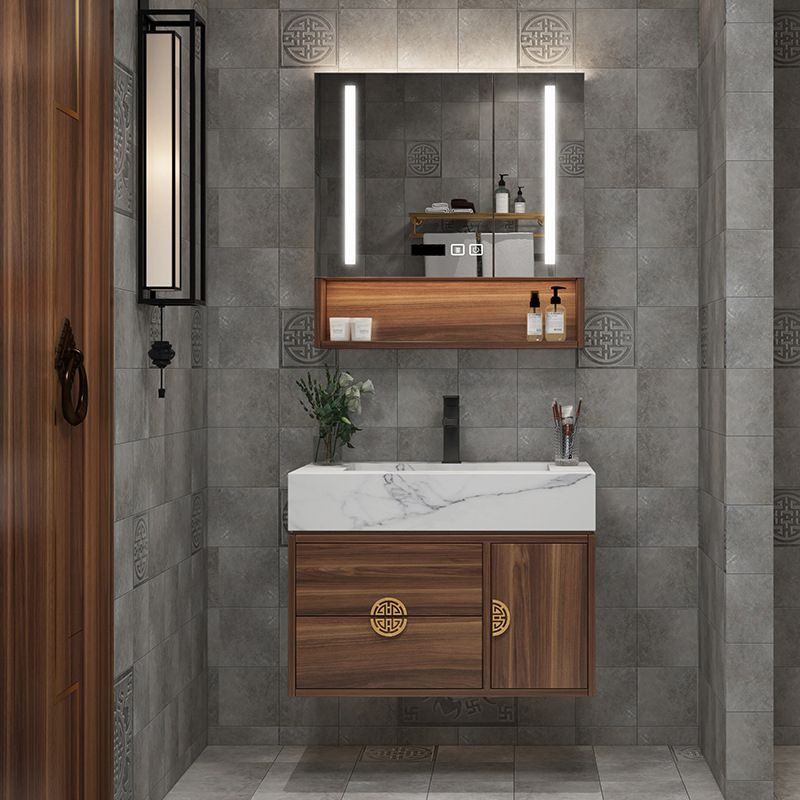 Wood Frame Vanity 2 Drawers Wall Mount Single Sink Rectangle Bathroom Vanity with Mirror Clearhalo 'Bathroom Remodel & Bathroom Fixtures' 'Bathroom Vanities' 'bathroom_vanities' 'Home Improvement' 'home_improvement' 'home_improvement_bathroom_vanities' 1200x1200_48be1d7e-2168-4f53-a60e-8df5759f7fc4