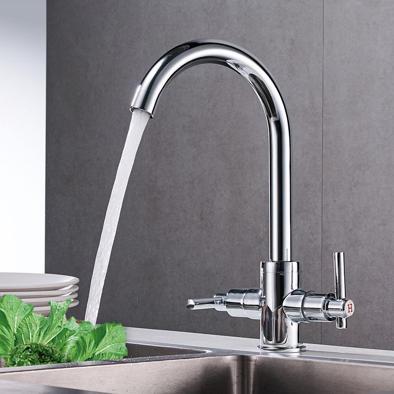 Contemporary Double Handle Kitchen Faucet High Arch Water Filler in Chrome Clearhalo 'Home Improvement' 'home_improvement' 'home_improvement_kitchen_faucets' 'Kitchen Faucets' 'Kitchen Remodel & Kitchen Fixtures' 'Kitchen Sinks & Faucet Components' 'kitchen_faucets' 1200x1200_48c3334c-666e-44db-a48d-f84f3fd69998