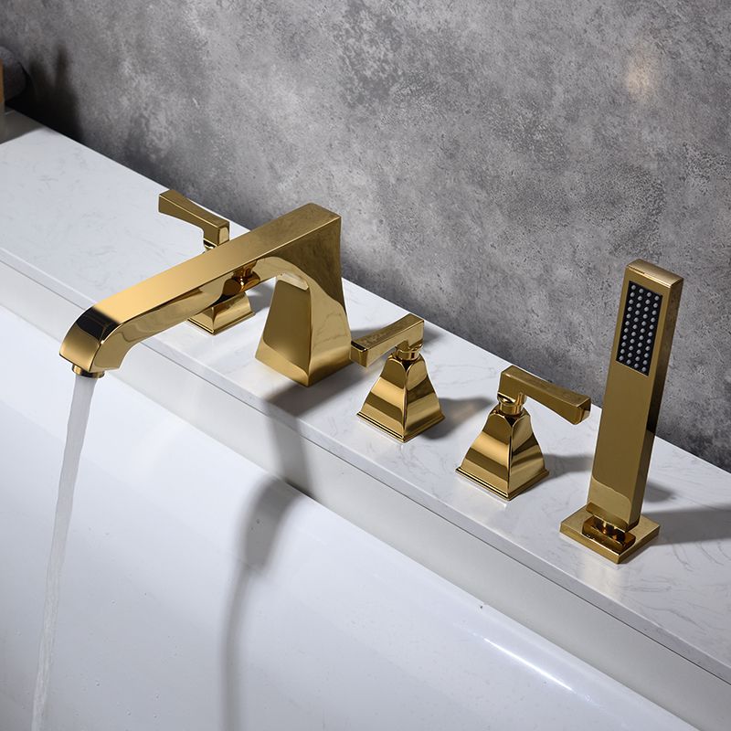 Modern Style Roman Tub Filler Low Arc Deck-Mount Copper Roman Tub Filler Clearhalo 'Bathroom Remodel & Bathroom Fixtures' 'Bathtub Faucets' 'bathtub_faucets' 'Home Improvement' 'home_improvement' 'home_improvement_bathtub_faucets' 1200x1200_48c44b69-1108-4664-90db-87bf0835b258