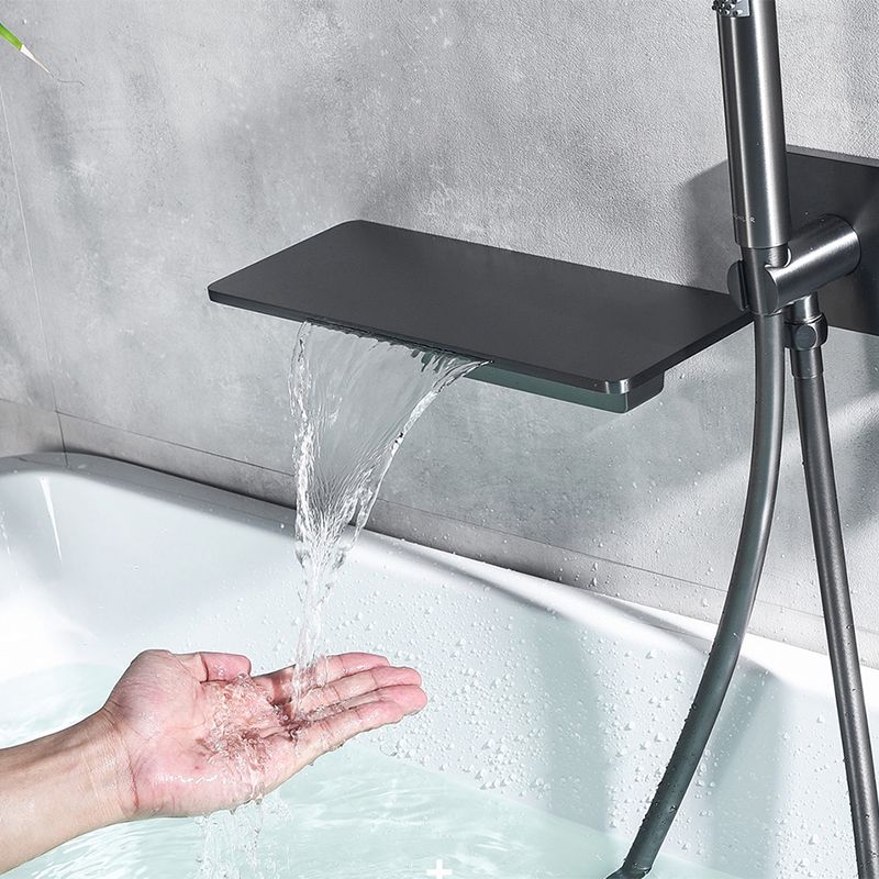 Wall Mounted Metal Tub Filler Double Handles Waterfall Tub Faucet Trim Clearhalo 'Bathroom Remodel & Bathroom Fixtures' 'Bathtub Faucets' 'bathtub_faucets' 'Home Improvement' 'home_improvement' 'home_improvement_bathtub_faucets' 1200x1200_48e11ee7-9233-4481-941d-7493f6e2adeb