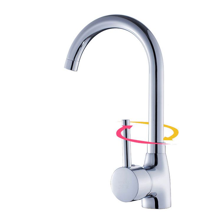 Contemporary Single Handle Kitchen Faucet One Lever Water Faucet in Chrome Clearhalo 'Home Improvement' 'home_improvement' 'home_improvement_kitchen_faucets' 'Kitchen Faucets' 'Kitchen Remodel & Kitchen Fixtures' 'Kitchen Sinks & Faucet Components' 'kitchen_faucets' 1200x1200_48f62277-6eca-4045-8f2d-15e20e9238b3