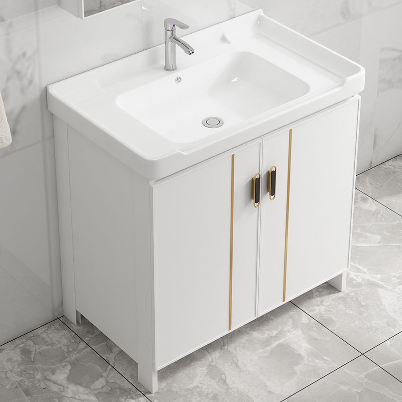 Vanity White Sink Ceramic Drawers Faucet Doors Vanity with Mirror Clearhalo 'Bathroom Remodel & Bathroom Fixtures' 'Bathroom Vanities' 'bathroom_vanities' 'Home Improvement' 'home_improvement' 'home_improvement_bathroom_vanities' 1200x1200_49227d4d-215a-43bf-b74f-6e993f2ed500