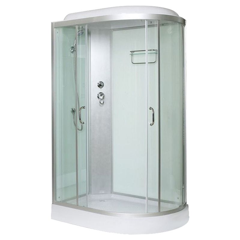Tempered Glass Double Sliding Shower Enclosure White Frame One Piece Shower Enclosure Clearhalo 'Bathroom Remodel & Bathroom Fixtures' 'Home Improvement' 'home_improvement' 'home_improvement_shower_stalls_enclosures' 'Shower Stalls & Enclosures' 'shower_stalls_enclosures' 'Showers & Bathtubs' 1200x1200_4922a9ca-75cd-4c6f-8f14-88cbd2e33a1d
