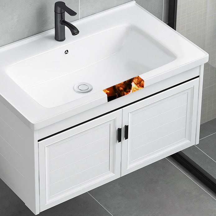 White Bath Vanity Metal Frame Wall Mounted 2 Doors Rectangular Single Sink Mirror Vanity Clearhalo 'Bathroom Remodel & Bathroom Fixtures' 'Bathroom Vanities' 'bathroom_vanities' 'Home Improvement' 'home_improvement' 'home_improvement_bathroom_vanities' 1200x1200_4947fb1f-cc2e-42b8-85b2-a353fdc63bbe
