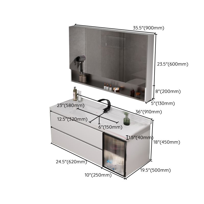 Rectangular Bathroom Vanity Single Sink Wall Mount Mirror Glam Vanity with Drawers Clearhalo 'Bathroom Remodel & Bathroom Fixtures' 'Bathroom Vanities' 'bathroom_vanities' 'Home Improvement' 'home_improvement' 'home_improvement_bathroom_vanities' 1200x1200_496e9861-c1a7-4abb-9357-e19df6521940