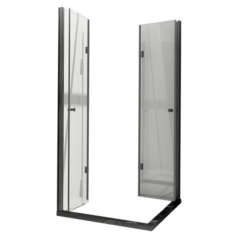 Black Folding Tempered Glass Shower Enclosure Transparent Shower Kit Clearhalo 'Bathroom Remodel & Bathroom Fixtures' 'Home Improvement' 'home_improvement' 'home_improvement_shower_stalls_enclosures' 'Shower Stalls & Enclosures' 'shower_stalls_enclosures' 'Showers & Bathtubs' 1200x1200_49a974b4-13d4-4c3f-b193-c0ec3d651b5b