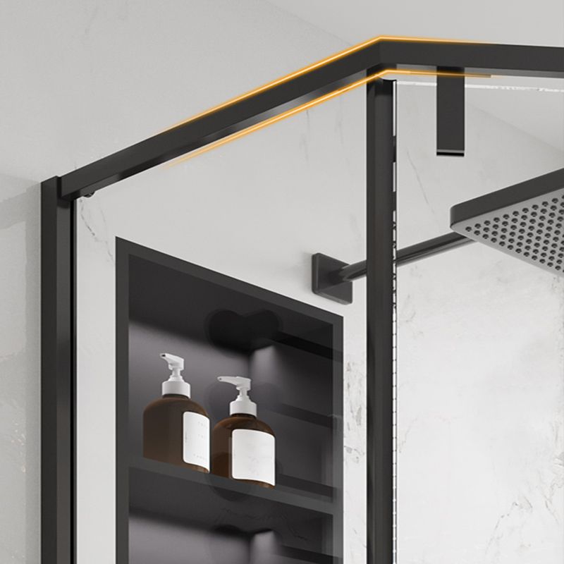 Shower Stall Black Semi-Frameless Black Corner Neo-Angle Shower Stall Clearhalo 'Bathroom Remodel & Bathroom Fixtures' 'Home Improvement' 'home_improvement' 'home_improvement_shower_stalls_enclosures' 'Shower Stalls & Enclosures' 'shower_stalls_enclosures' 'Showers & Bathtubs' 1200x1200_49a9753b-5be2-401e-a468-e364fb47e5d6