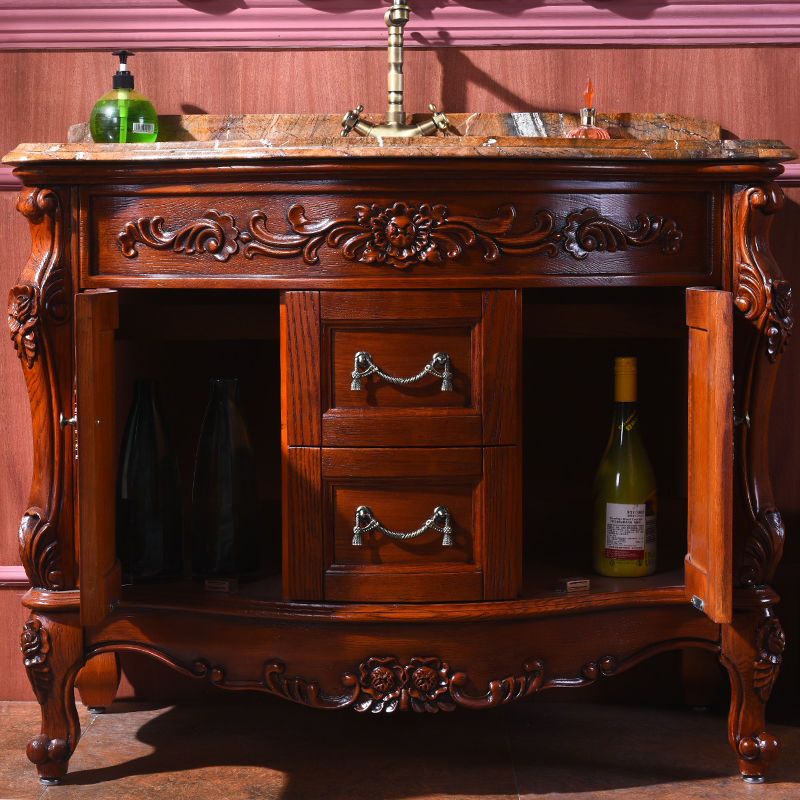 Drawers Vanity Set Wood Frame Oval Single Sink Mirror Freestanding Vanity with 2 Doors Clearhalo 'Bathroom Remodel & Bathroom Fixtures' 'Bathroom Vanities' 'bathroom_vanities' 'Home Improvement' 'home_improvement' 'home_improvement_bathroom_vanities' 1200x1200_49b20da5-9541-4e5c-9ae8-b0392861b312