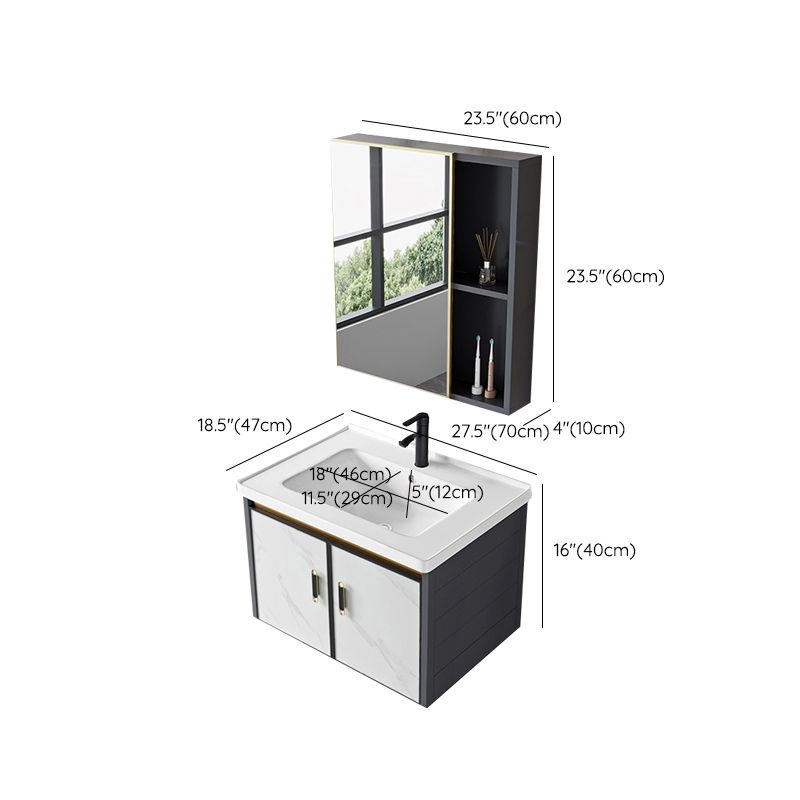 Sink Vanity Wall Mounted Mirror Drawers Ceramic Bathroom Vanity with Faucet Clearhalo 'Bathroom Remodel & Bathroom Fixtures' 'Bathroom Vanities' 'bathroom_vanities' 'Home Improvement' 'home_improvement' 'home_improvement_bathroom_vanities' 1200x1200_49b7720b-3920-4bba-8f11-dc837a213c45