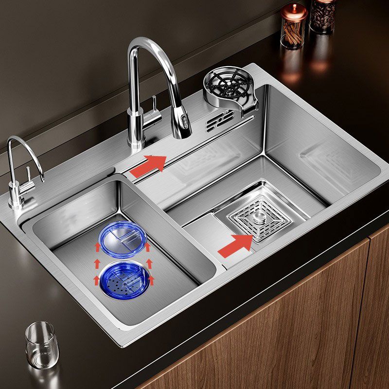 Modern Kitchen Sink Stainless Steel Strainer Kitchen Sink with Faucet in Chrome Clearhalo 'Home Improvement' 'home_improvement' 'home_improvement_kitchen_sinks' 'Kitchen Remodel & Kitchen Fixtures' 'Kitchen Sinks & Faucet Components' 'Kitchen Sinks' 'kitchen_sinks' 1200x1200_49bc3dd1-b35e-4b9c-8058-a912913da0b0