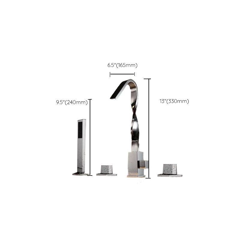 Brass Low Arc Bath Faucet with Hand Shower Square Bathroom Faucet Clearhalo 'Bathroom Remodel & Bathroom Fixtures' 'Bathtub Faucets' 'bathtub_faucets' 'Home Improvement' 'home_improvement' 'home_improvement_bathtub_faucets' 1200x1200_49c1de6e-28ad-44a8-97e4-00933995b47c