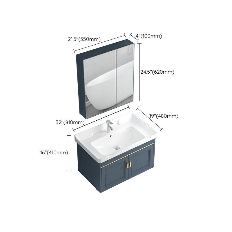 Blue Rectangle Vanity Set Metal Frame Wall-Mounted 2 Doors Mirror Single Sink Bath Vanity Clearhalo 'Bathroom Remodel & Bathroom Fixtures' 'Bathroom Vanities' 'bathroom_vanities' 'Home Improvement' 'home_improvement' 'home_improvement_bathroom_vanities' 1200x1200_49c4cebc-6596-4c0f-ae91-51e5fefb5266