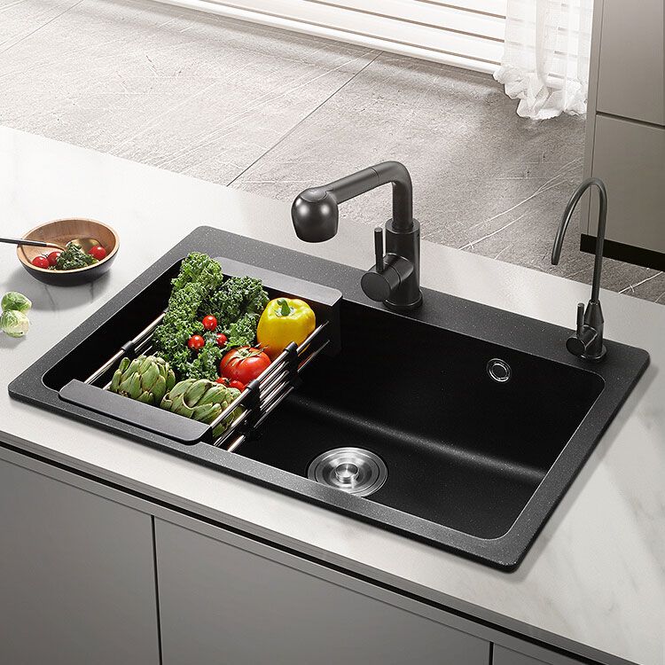 Black Quartz Sink Overflow Hole Detail Overflow Hole Kitchen Sink with Faucet Clearhalo 'Home Improvement' 'home_improvement' 'home_improvement_kitchen_sinks' 'Kitchen Remodel & Kitchen Fixtures' 'Kitchen Sinks & Faucet Components' 'Kitchen Sinks' 'kitchen_sinks' 1200x1200_4a08b9aa-a203-4ead-9e23-dedc4d4c5f48
