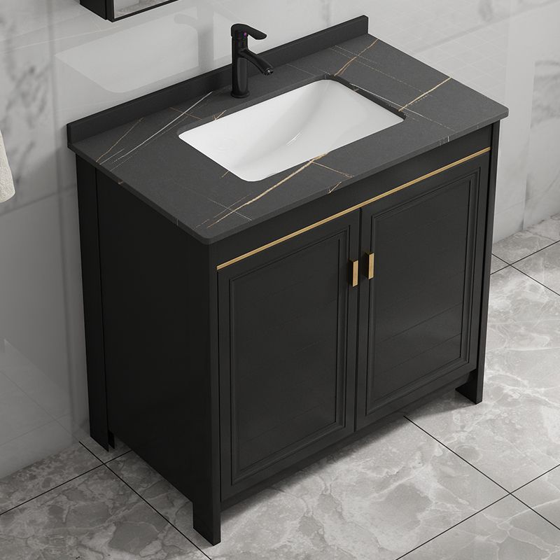 Black Bath Vanity Single Sink Metal Frame Mirror Vanity with Soft Close Door Clearhalo 'Bathroom Remodel & Bathroom Fixtures' 'Bathroom Vanities' 'bathroom_vanities' 'Home Improvement' 'home_improvement' 'home_improvement_bathroom_vanities' 1200x1200_4a1b0309-b870-4fef-aa1c-9fe2b74de726