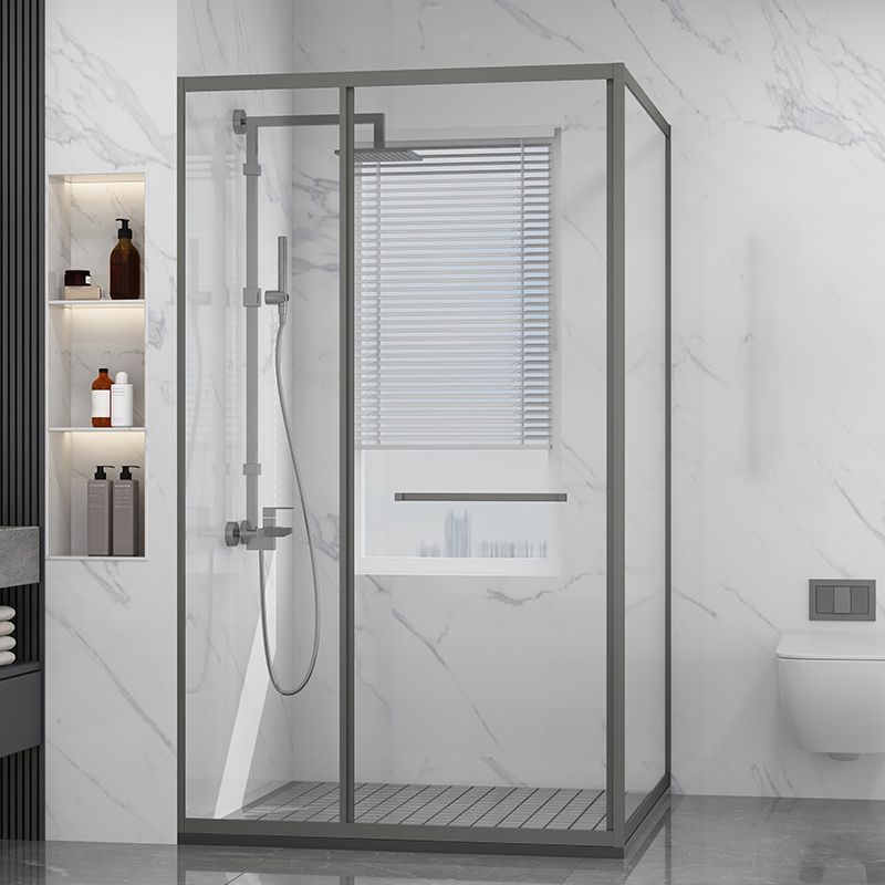 Tempered Shower Bath Door Transparent Metal Framed Grey Shower Door Clearhalo 'Bathroom Remodel & Bathroom Fixtures' 'Home Improvement' 'home_improvement' 'home_improvement_shower_tub_doors' 'Shower and Tub Doors' 'shower_tub_doors' 'Showers & Bathtubs' 1200x1200_4a1ff894-da31-43e6-aec7-541cb97691f0