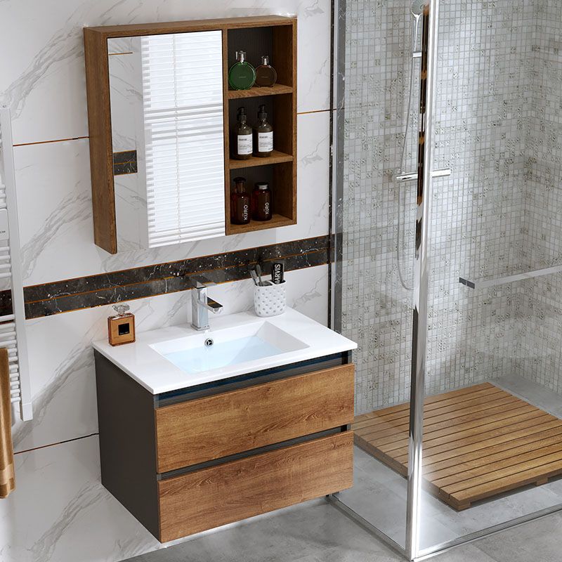 2 Drawers Vanity Wood Frame Freestanding Shelving Included Mirror Single Sink Vanity Clearhalo 'Bathroom Remodel & Bathroom Fixtures' 'Bathroom Vanities' 'bathroom_vanities' 'Home Improvement' 'home_improvement' 'home_improvement_bathroom_vanities' 1200x1200_4a26a470-8943-4e02-8071-502d66fda6fd