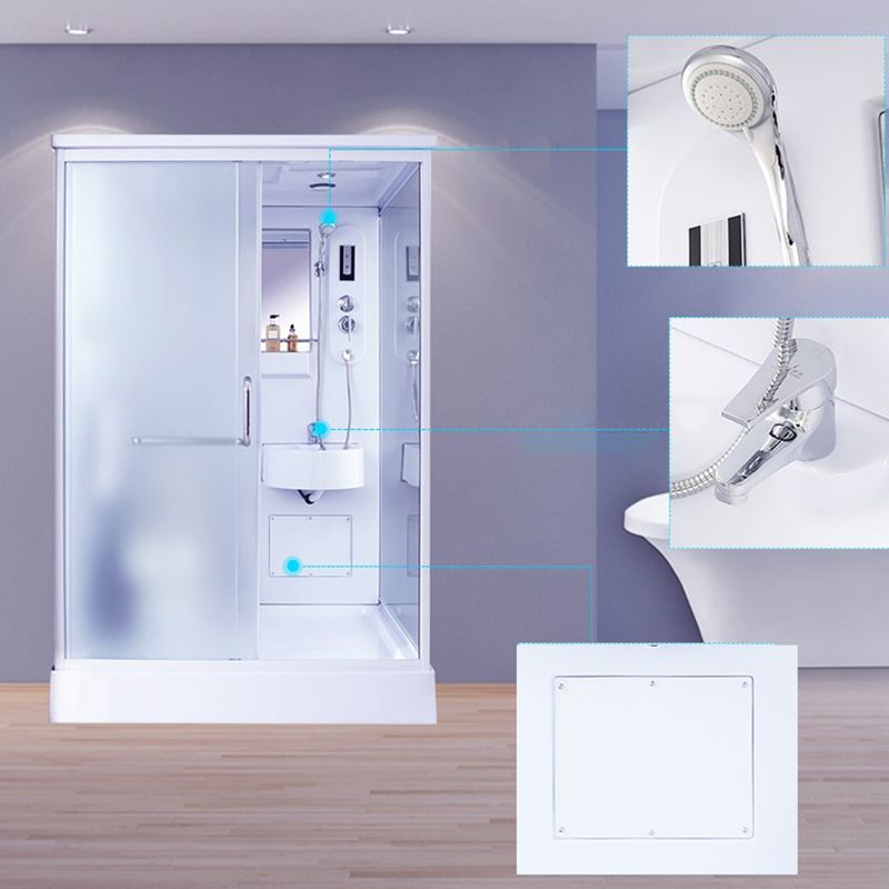 White Framed Frosted Rectangle Shower Stall with Base and Fixed Panel Clearhalo 'Bathroom Remodel & Bathroom Fixtures' 'Home Improvement' 'home_improvement' 'home_improvement_shower_stalls_enclosures' 'Shower Stalls & Enclosures' 'shower_stalls_enclosures' 'Showers & Bathtubs' 1200x1200_4a411c8f-0cd4-4848-9ac2-aec94d8bb356