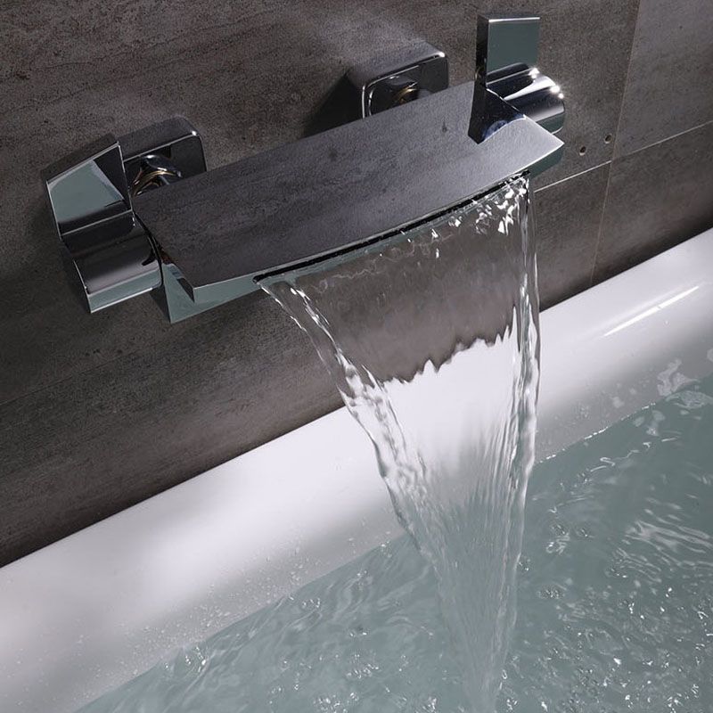 Contemporary Wall Mounted Metal Tub Filler Two Handles Waterfall Tub Faucet Trim Clearhalo 'Bathroom Remodel & Bathroom Fixtures' 'Bathtub Faucets' 'bathtub_faucets' 'Home Improvement' 'home_improvement' 'home_improvement_bathtub_faucets' 1200x1200_4a7ec4f7-c95e-4201-9222-4b78265339a0