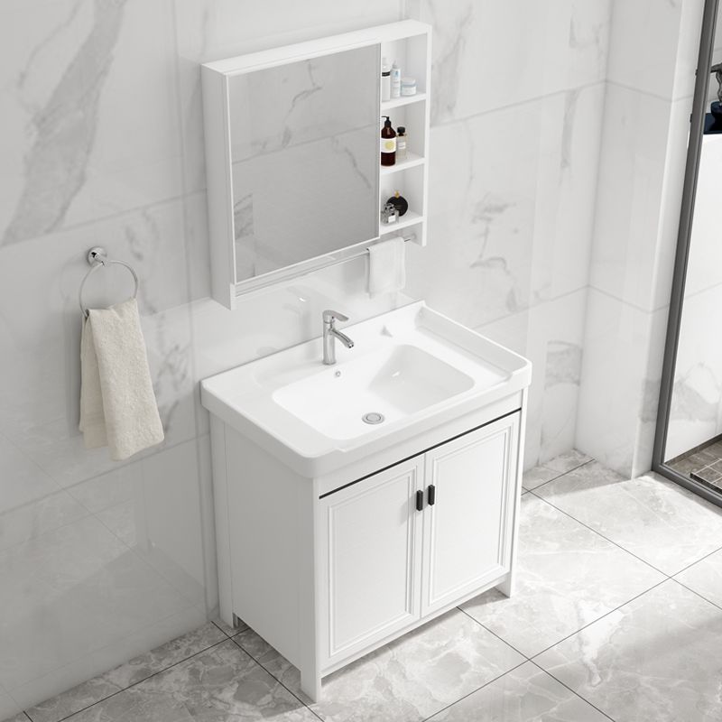 Rectangle Vanity Set White 2 Doors Freestanding Metal Frame Single Sink Vanity Clearhalo 'Bathroom Remodel & Bathroom Fixtures' 'Bathroom Vanities' 'bathroom_vanities' 'Home Improvement' 'home_improvement' 'home_improvement_bathroom_vanities' 1200x1200_4a91ef5e-c0dd-48c5-8ddf-d829d1b7c982