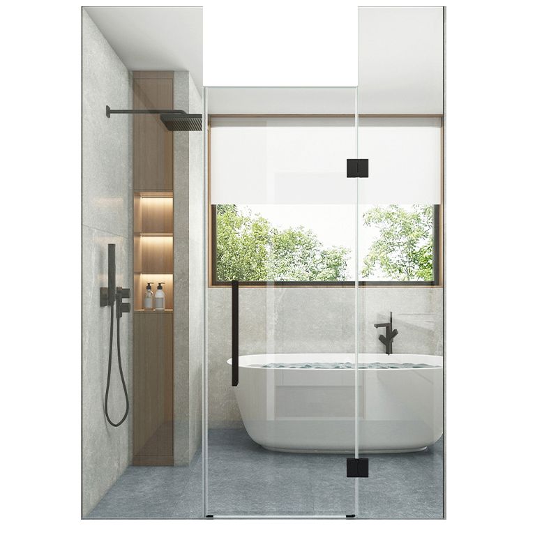 Frameless to Ceiling Bathroom Screen, Swing Tempered Glass Shower Door Clearhalo 'Bathroom Remodel & Bathroom Fixtures' 'Home Improvement' 'home_improvement' 'home_improvement_shower_tub_doors' 'Shower and Tub Doors' 'shower_tub_doors' 'Showers & Bathtubs' 1200x1200_4adfe185-2d0e-4850-b92a-33712d8380b2
