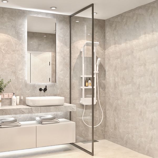Black Full Frame Fixed Shower Screen Half Partition Shower Door Clearhalo 'Bathroom Remodel & Bathroom Fixtures' 'Home Improvement' 'home_improvement' 'home_improvement_shower_tub_doors' 'Shower and Tub Doors' 'shower_tub_doors' 'Showers & Bathtubs' 1200x1200_4b12fd27-2d3c-4043-aa33-8afa19da4adf