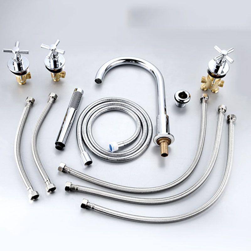 Contemporary Bathroom Faucet Deck Mounted Copper Low Arc Roman Tub Set Clearhalo 'Bathroom Remodel & Bathroom Fixtures' 'Bathtub Faucets' 'bathtub_faucets' 'Home Improvement' 'home_improvement' 'home_improvement_bathtub_faucets' 1200x1200_4b3af6d1-b67a-4a19-98ea-dd0747368bf6