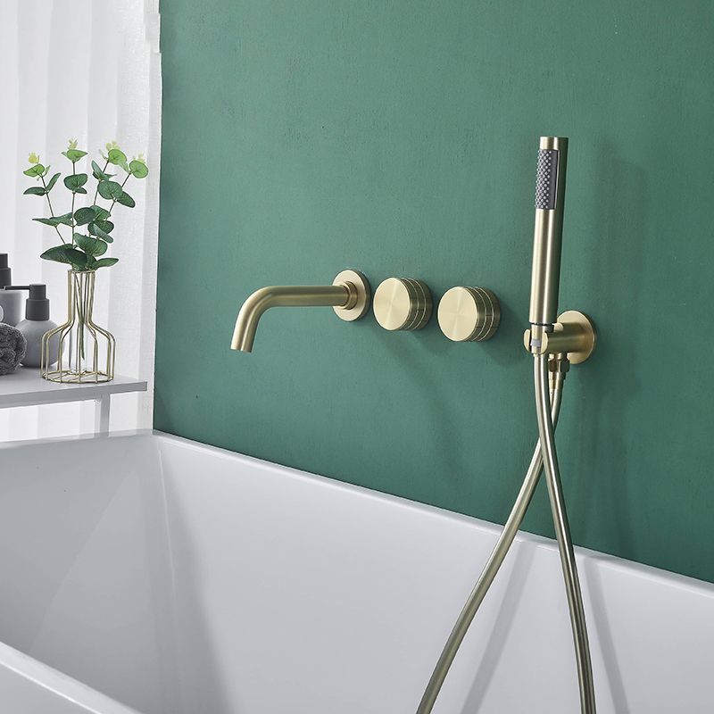 Modern Wall Mounted Metal Tub Filler Trim Low Arc Bathroom Faucet Clearhalo 'Bathroom Remodel & Bathroom Fixtures' 'Bathtub Faucets' 'bathtub_faucets' 'Home Improvement' 'home_improvement' 'home_improvement_bathtub_faucets' 1200x1200_4b6a5bad-acee-4c34-8169-e1b0ee1392cd