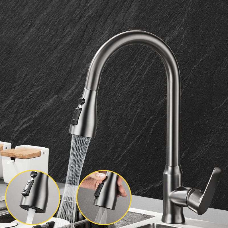 Modern Style Kitchen Faucet Brass 1-Handle High Arc Retractable Kitchen Faucet Clearhalo 'Home Improvement' 'home_improvement' 'home_improvement_kitchen_faucets' 'Kitchen Faucets' 'Kitchen Remodel & Kitchen Fixtures' 'Kitchen Sinks & Faucet Components' 'kitchen_faucets' 1200x1200_4b6ecc39-a978-4026-aa80-25989737c61f