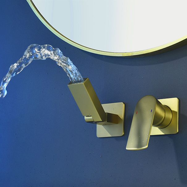 Waterfall Spout Bathroom Faucet Swivel Lever Handle 2 Holes Wall-Mounted Sink Faucet Clearhalo 'Bathroom Remodel & Bathroom Fixtures' 'Bathroom Sink Faucets' 'Bathroom Sinks & Faucet Components' 'bathroom_sink_faucets' 'Home Improvement' 'home_improvement' 'home_improvement_bathroom_sink_faucets' 1200x1200_4b8f03e0-291d-4e5a-b5e7-62ec4c26a3bd