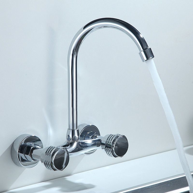 Contemporary 2-Handle Kitchen Faucet Wall-mounted Faucet in Chrome Clearhalo 'Home Improvement' 'home_improvement' 'home_improvement_kitchen_faucets' 'Kitchen Faucets' 'Kitchen Remodel & Kitchen Fixtures' 'Kitchen Sinks & Faucet Components' 'kitchen_faucets' 1200x1200_4b99b34d-8633-4b67-bce8-3a7539663233