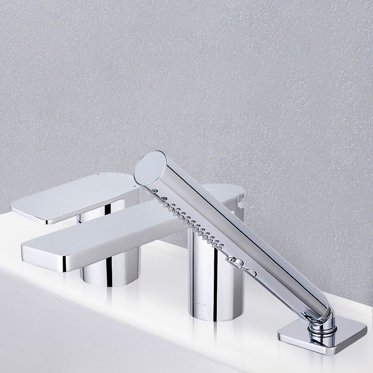 Modern Deck Mounted Roman Tub Faucet Bronze Low Arc Roman Tub Faucet Set Clearhalo 'Bathroom Remodel & Bathroom Fixtures' 'Bathtub Faucets' 'bathtub_faucets' 'Home Improvement' 'home_improvement' 'home_improvement_bathtub_faucets' 1200x1200_4c333077-9d26-44bd-9215-20effe920d0c