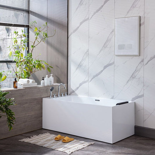 Modern White Rectangle Acrylic Bathtub Freestanding Soaking Bathtub with Drain Bath Tub Clearhalo 'Bathroom Remodel & Bathroom Fixtures' 'Bathtubs' 'Home Improvement' 'home_improvement' 'home_improvement_bathtubs' 'Showers & Bathtubs' 1200x1200_4cb19b17-6711-4ba0-a5ab-1704bc486af9