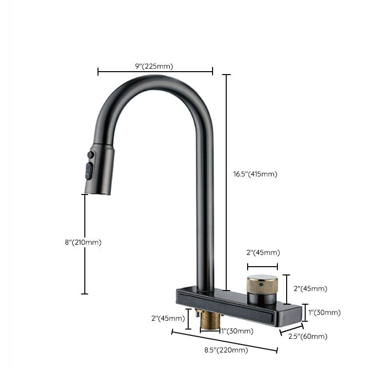 High Arch Waterfall Kitchen Faucet Swivel Spout with Pull Out Sprayer Clearhalo 'Home Improvement' 'home_improvement' 'home_improvement_kitchen_faucets' 'Kitchen Faucets' 'Kitchen Remodel & Kitchen Fixtures' 'Kitchen Sinks & Faucet Components' 'kitchen_faucets' 1200x1200_4cb425e2-f2d3-4367-affb-b768640957f3