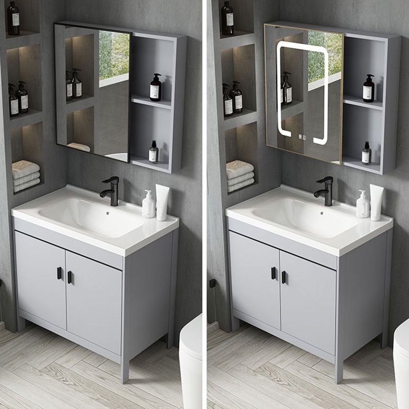 Contemporary Sink Vanity Freestanding Mirror Cabinet Open Console with Sink Set Clearhalo 'Bathroom Remodel & Bathroom Fixtures' 'Bathroom Vanities' 'bathroom_vanities' 'Home Improvement' 'home_improvement' 'home_improvement_bathroom_vanities' 1200x1200_4cf40c3a-b043-4536-951b-a035d103a445