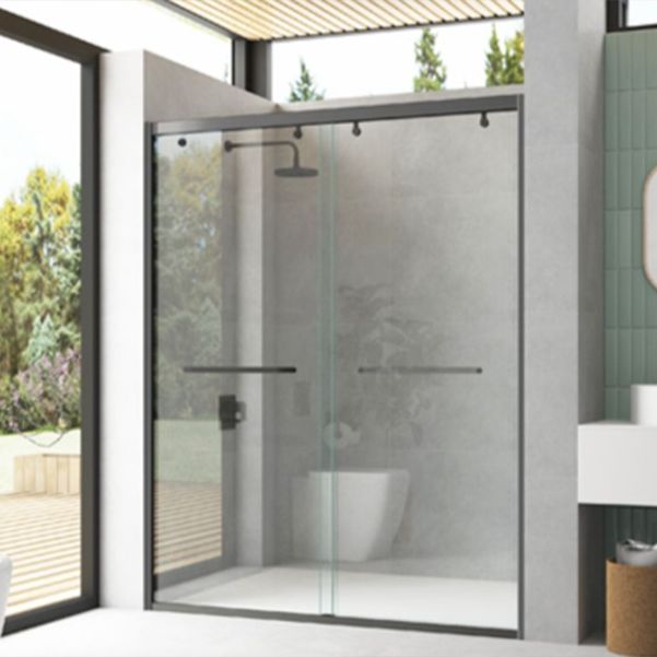 One-shaped Semi-frameless Double Sliding Shower Door, Bathroom Tempered Glass Door Clearhalo 'Bathroom Remodel & Bathroom Fixtures' 'Home Improvement' 'home_improvement' 'home_improvement_shower_tub_doors' 'Shower and Tub Doors' 'shower_tub_doors' 'Showers & Bathtubs' 1200x1200_4d16832e-dadf-4923-92a3-08275c7e775d