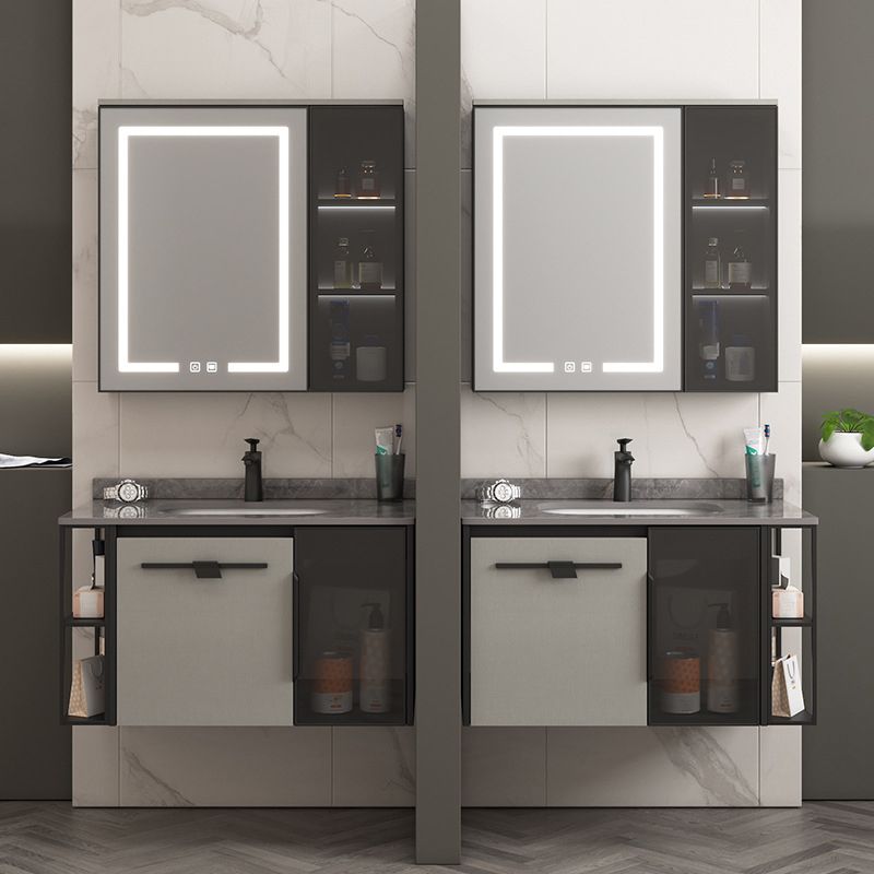 Contemporary Square Sink Cabinet Mirror Cabinet Bathroom Wall Mount Vanity Cabinet Clearhalo 'Bathroom Remodel & Bathroom Fixtures' 'Bathroom Vanities' 'bathroom_vanities' 'Home Improvement' 'home_improvement' 'home_improvement_bathroom_vanities' 1200x1200_4d411f40-6f9b-4ab9-9ad7-ac3b40c327ca