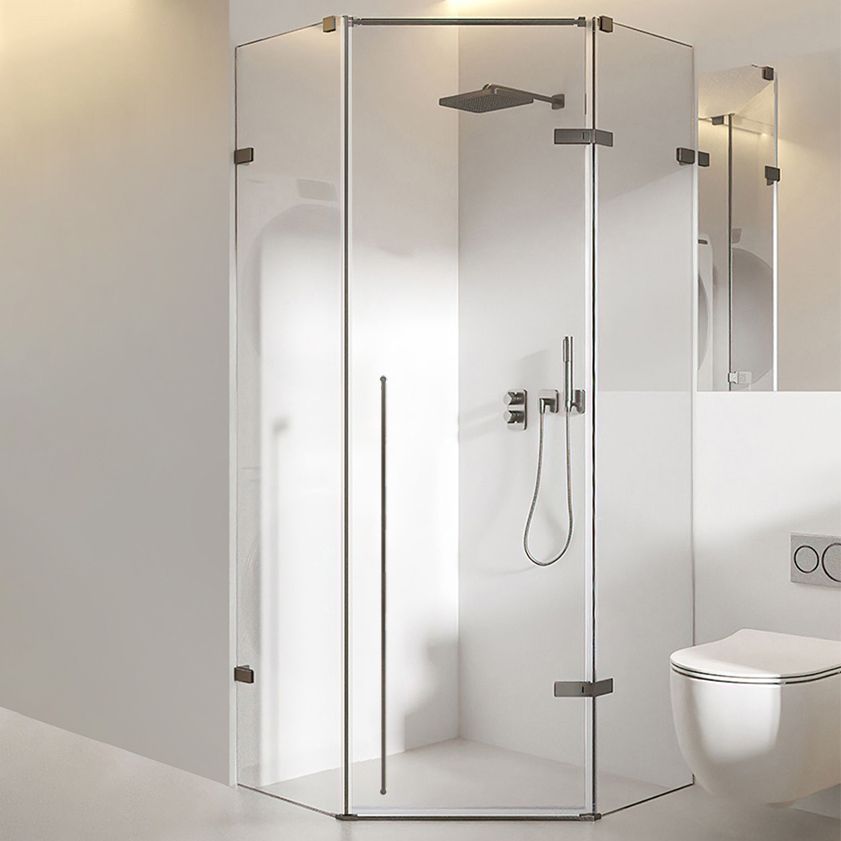 Matte Black Semi Frameless Glass Shower Screen Hinged Shower Door Clearhalo 'Bathroom Remodel & Bathroom Fixtures' 'Home Improvement' 'home_improvement' 'home_improvement_shower_tub_doors' 'Shower and Tub Doors' 'shower_tub_doors' 'Showers & Bathtubs' 1200x1200_4d50027f-64a9-4ddf-a671-3956a64a2f6d