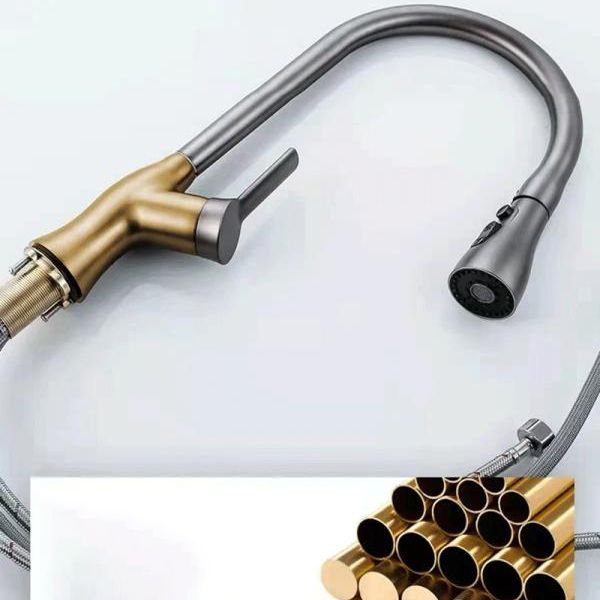 Contemporary Retractable Faucet Copper Single Handle High Arc Faucet for Kitchen Clearhalo 'Home Improvement' 'home_improvement' 'home_improvement_kitchen_faucets' 'Kitchen Faucets' 'Kitchen Remodel & Kitchen Fixtures' 'Kitchen Sinks & Faucet Components' 'kitchen_faucets' 1200x1200_4d661d79-980d-473c-a384-63b01c203138