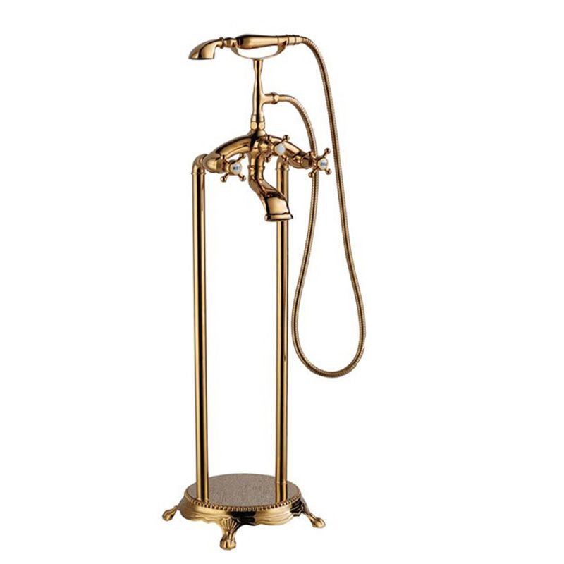 Brass Freestanding Tub Filler Floor Mounted Tub Filler with Handles Clearhalo 'Bathroom Remodel & Bathroom Fixtures' 'Bathtub Faucets' 'bathtub_faucets' 'Home Improvement' 'home_improvement' 'home_improvement_bathtub_faucets' 1200x1200_4d67abe1-d5b4-4204-b8ba-28cafa8a636e