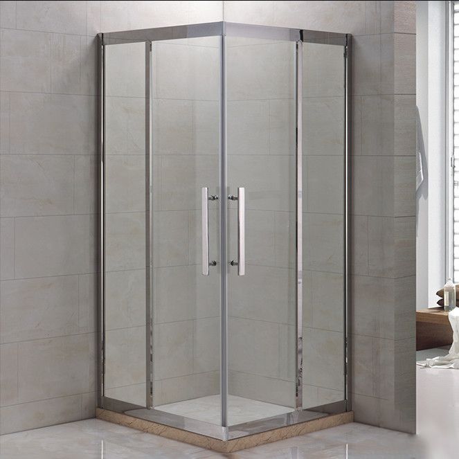 Shower Enclosure Semi-Frameless Single Sliding Square Black Shower Stall Clearhalo 'Bathroom Remodel & Bathroom Fixtures' 'Home Improvement' 'home_improvement' 'home_improvement_shower_stalls_enclosures' 'Shower Stalls & Enclosures' 'shower_stalls_enclosures' 'Showers & Bathtubs' 1200x1200_4d6aafe0-4711-43a2-9593-e98fbab1440f