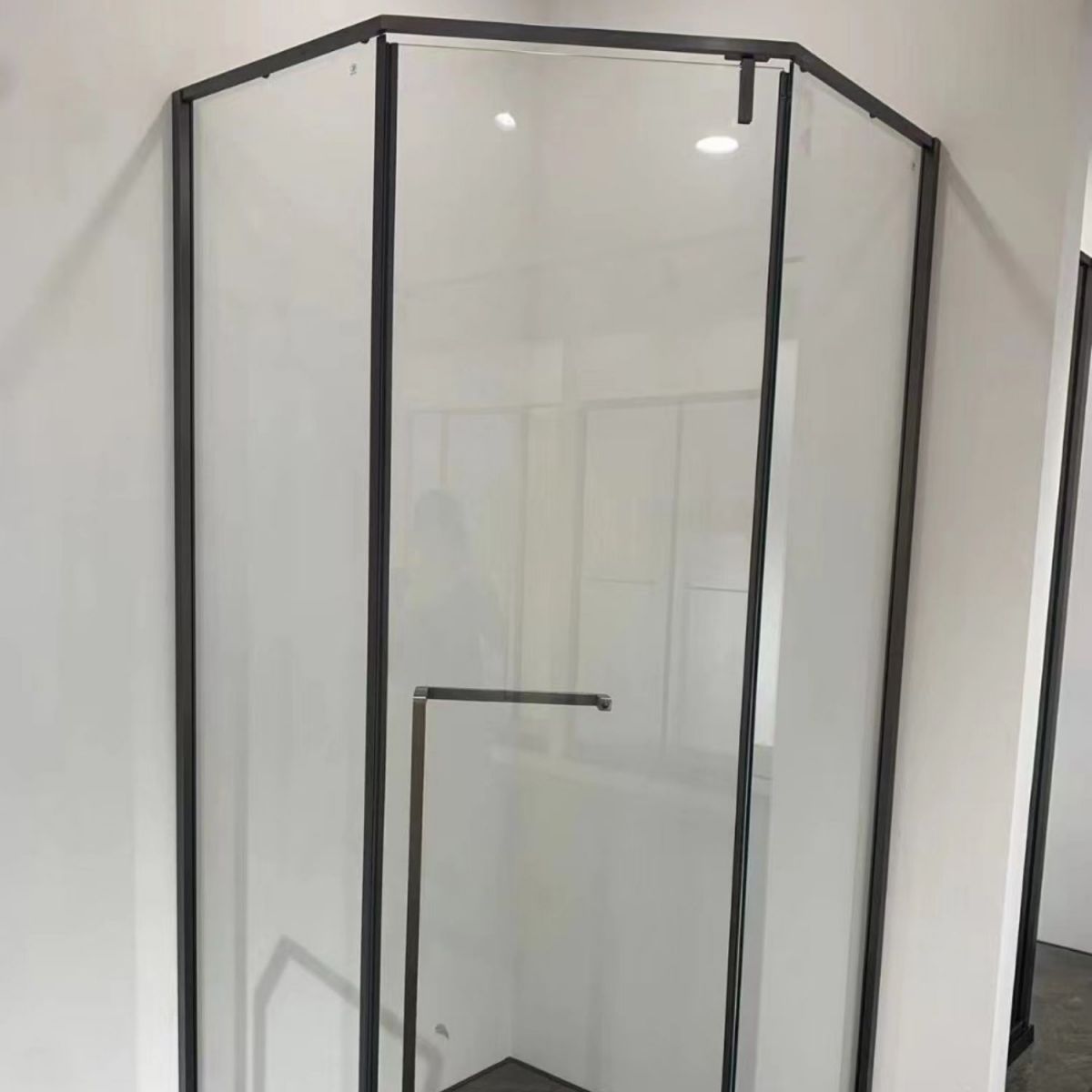 Neo-Angle Framed Shower Enclosure Black Tempered Glass Framed Shower Clearhalo 'Bathroom Remodel & Bathroom Fixtures' 'Home Improvement' 'home_improvement' 'home_improvement_shower_stalls_enclosures' 'Shower Stalls & Enclosures' 'shower_stalls_enclosures' 'Showers & Bathtubs' 1200x1200_4d828970-d5b7-40bc-a883-e6812c3512d1