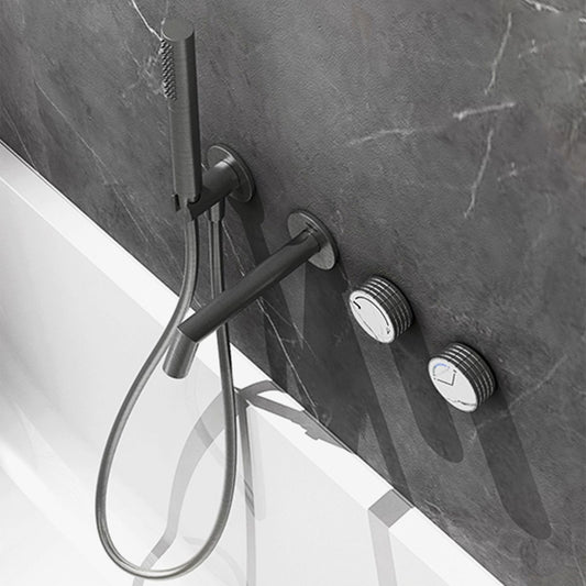 Wall Mounted Tub Faucet 2 Handle Valve Tub Spout Trim with Hand Shower Clearhalo 'Bathroom Remodel & Bathroom Fixtures' 'Bathtub Faucets' 'bathtub_faucets' 'Home Improvement' 'home_improvement' 'home_improvement_bathtub_faucets' 1200x1200_4d9008bb-3fc8-4073-bc5e-25be5304a955