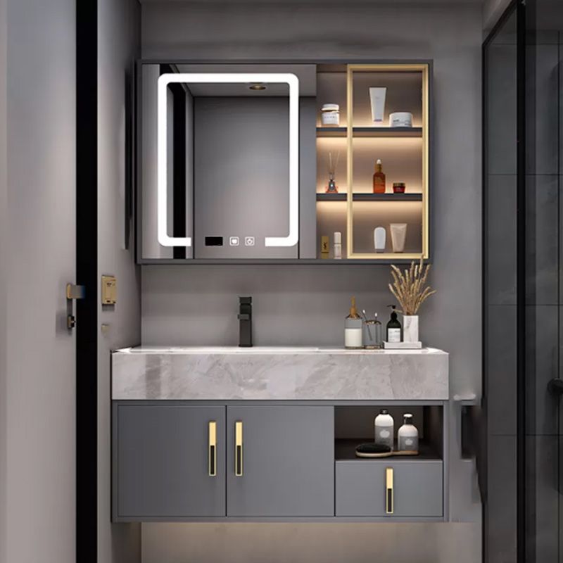 Glam Bathroom Sink Vanity Carrara Marble with Mirror and Standalone Cabinet Vanity Set Clearhalo 'Bathroom Remodel & Bathroom Fixtures' 'Bathroom Vanities' 'bathroom_vanities' 'Home Improvement' 'home_improvement' 'home_improvement_bathroom_vanities' 1200x1200_4dd5d304-6055-48ad-9f5f-e89fc07a6003