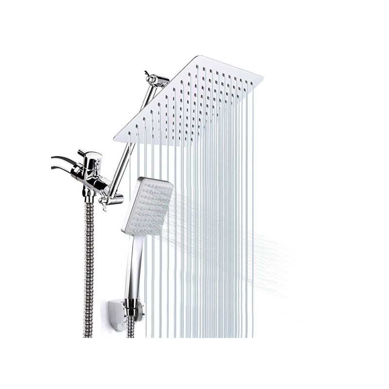 Pull down Dual Shower Head Square High Arch Shower Head Combo in Chrome Clearhalo 'Bathroom Remodel & Bathroom Fixtures' 'Home Improvement' 'home_improvement' 'home_improvement_shower_heads' 'Shower Heads' 'shower_heads' 'Showers & Bathtubs Plumbing' 'Showers & Bathtubs' 1200x1200_4ddaf959-a901-4da7-a495-aa7b612c8601