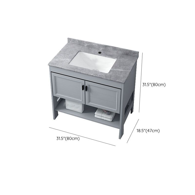 Grey Freestanding Vanity Metal Frame Glam Single Sink Shelving Included Vanity Clearhalo 'Bathroom Remodel & Bathroom Fixtures' 'Bathroom Vanities' 'bathroom_vanities' 'Home Improvement' 'home_improvement' 'home_improvement_bathroom_vanities' 1200x1200_4e07afda-41b4-4d60-8b84-d5c34e208d1f