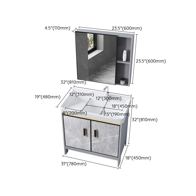 Metal Freestanding Sink Vanity Modern Mirror Cabinet Bathroom Vanity Set in Gray Clearhalo 'Bathroom Remodel & Bathroom Fixtures' 'Bathroom Vanities' 'bathroom_vanities' 'Home Improvement' 'home_improvement' 'home_improvement_bathroom_vanities' 1200x1200_4e13f681-f4dd-4aad-a5cd-2bfd0c1d5088